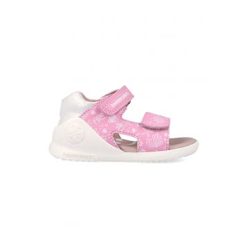 Sandale din piele cu varf decupat - Roz pastel/Alb murdar