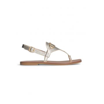 Sandale din piele ecologica cu logo - Auriu