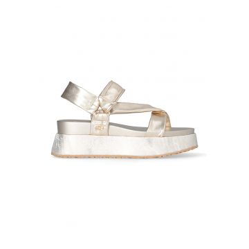 Sandale din piele ecologica cu velcro - Auriu