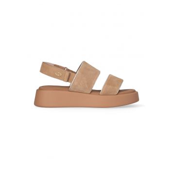 Sandale din piele intoarsa cu velcro - Caramel
