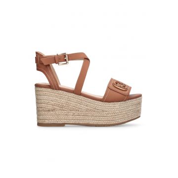Sandale-espadrile de piele cu catarama - Caramel/Bej deschis