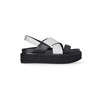Sandale flatform cu barete incrucisate - Negru/Argintiu