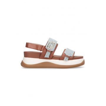Sandale flatform cu model monograma - Albastru prafuit/Caramel/Alb murdar