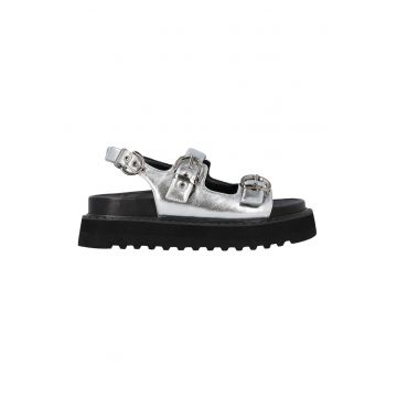 Sandale flatform de piele - Argintiu