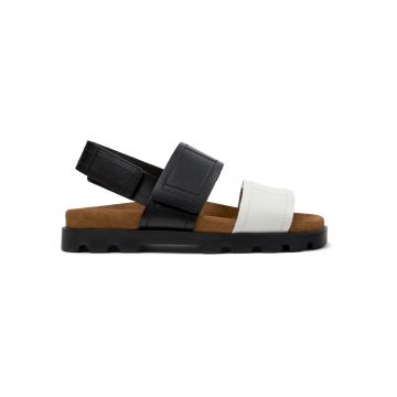 Sandale uni de piele - Alb/Negru/Maro camel