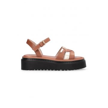 Sandale wedge de piele Bessie 01 - Auriu/Negru/Caramel