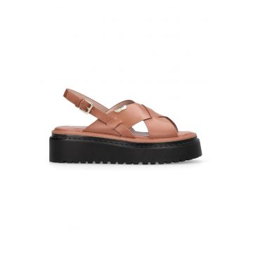 Sandale wedge de piele Bessie - Caramel