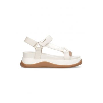 Sandale wedge de piele ecologica - Caramel/Alb murdar