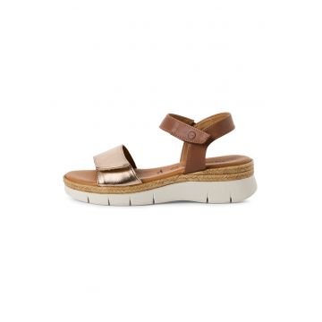 Sandale wedge de piele si piele ecologica - Auriu/Maro inchis