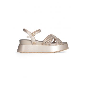 Sandale wedge din piele ecoologica - Auriu
