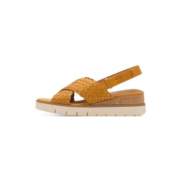 Sandale wedge din piele - Maro deschis