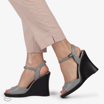 SANDALE CU PLATFORMA DIN PIELE NATURALA CRL1389 GRI