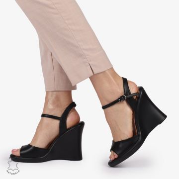 SANDALE CU PLATFORMA DIN PIELE NATURALA CRL1389 NEGRU