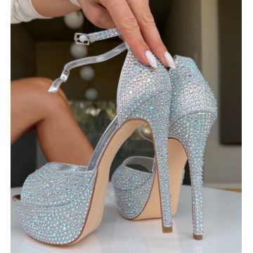 Sandale cu toc Ellaria Argintii