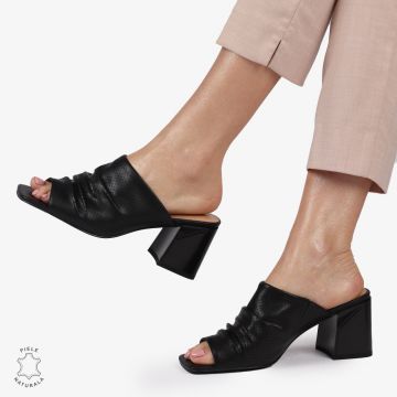 SANDALE CU TOC GROS DIN PIELE NATURALA CRL1390 NEGRU