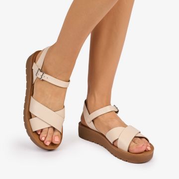 SANDALE dama din Piele ECOLOGICA CU BRETELE MODEL SIMPLU CRL1094 CULOARE: BEJ