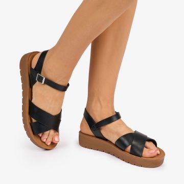 SANDALE dama din Piele ECOLOGICA CU BRETELE MODEL SIMPLU CRL1094 CULOARE: NEGRU