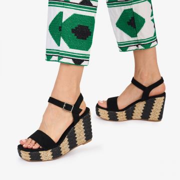 SANDALE Dama DIN PIELE ECOLOGICA INTOARSA CU PLATFORMA CRL1021 Culoare: NEGRU