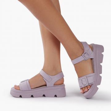 Sandale dama din Piele Ecologica Intoarsa cu talpa inalta CRL0822 Mov