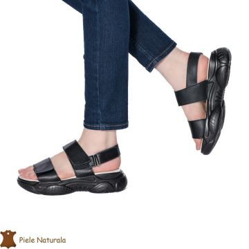 Sandale Dama din Piele naturală cu Platforma CRL0125 NEGRU