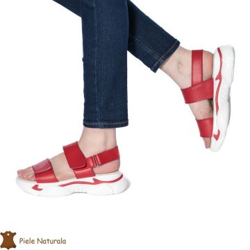 Sandale Dama din Piele naturală cu Platforma CRL0125 ROSU