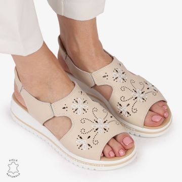 Sandale dama din Piele Naturala cu talpa Inalta CRL0195 BEJ