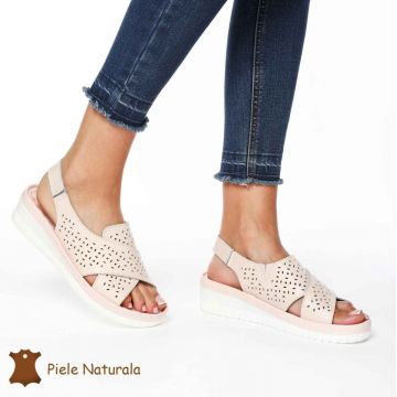 Sandale dama din Piele Naturala cu talpa inalta CRL0205 ROZ