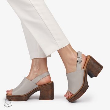 Sandale DAMA DIN PIELE NATURALA CU TOC GROS CRL1409 GRI