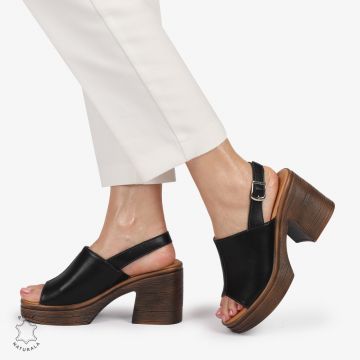 Sandale DAMA DIN PIELE NATURALA CU TOC GROS CRL1409 NEGRU