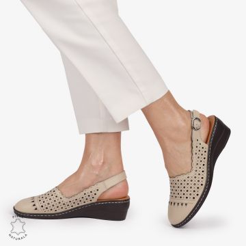 Sandale DAMA DIN PIELE NATURALA SI STIL AJURAT CRL1408 BEJ