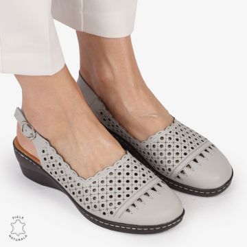 Sandale DAMA DIN PIELE NATURALA SI STIL AJURAT CRL1408 GRI
