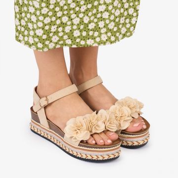 SANDALE Dama DIN TEXTIL CU MODEL DIN FLORI SI STRASURI CRL1019 Culoare: BEJ