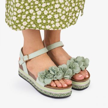 SANDALE Dama DIN TEXTIL CU MODEL DIN FLORI SI STRASURI CRL1019 Culoare: VERDE