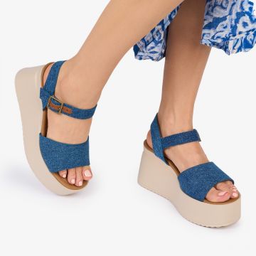 SANDALE Dama DIN TEXTIL TIP JEANS CU PLATFORMA CRL1020 Culoare: ALBASTRU