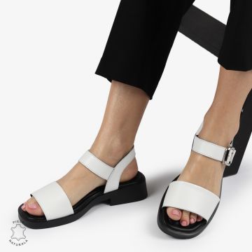 SANDALE Dama Piele Naturala CU CATARAMA CONFORTABILE CRL1372 ALB