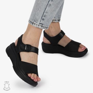 SANDALE Dama Piele Naturala CU CATARAMA CU TALPA INALTA CRL1371 NEGRU