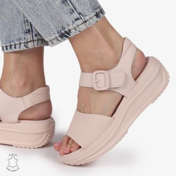 SANDALE Dama Piele Naturala CU CATARAMA CU TALPA INALTA CRL1371 ROZ