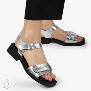 SANDALE Dama Piele Naturala CU INCHIDERE VELCRO CONFORTABILE CRL1373 ARGINTIU