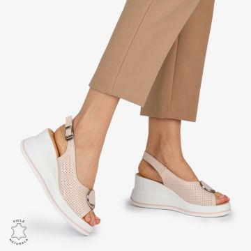 SANDALE Dama Piele Naturala CU TALPA INALTA SI ACCESORIU METALIC CRL1047 Culoare: ROZ