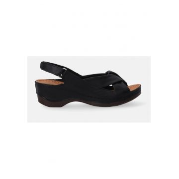 Sandale din piele cu decupaje - Negru