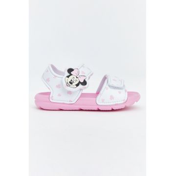 Sandale din piele ecologica cu imprimeu Minnie Mouse - Alb/Negru/Roz pastel