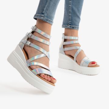 SANDALE DIN PIELE ECOLOGICA CU PLATFORMA CRL0751 Argintiu