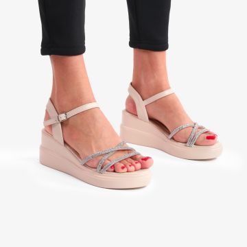 SANDALE DIN PIELE ECOLOGICA CU PLATFORMA SI STRASURI CRL0745 Nude