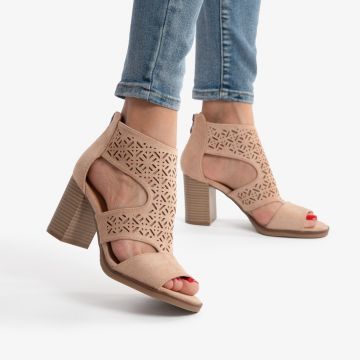 SANDALE DIN PIELE ECOLOGICA CU TOC GROS SI MODEL CRL0748 BEJ