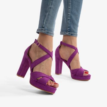 SANDALE DIN PIELE ECOLOGICA Intoarsa cu Toc Gros CRL0755 Mov