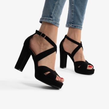 SANDALE DIN PIELE ECOLOGICA Intoarsa cu Toc Gros CRL0755 Negru