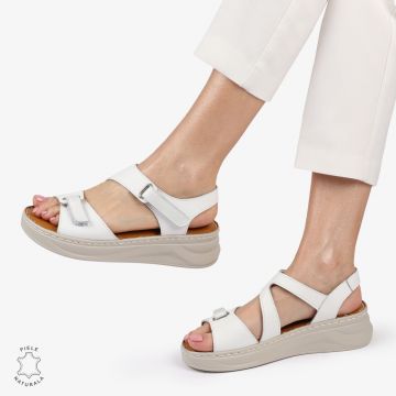 Sandale din piele naturală cu talpă ușoară pentru confort CRL1401 ALB