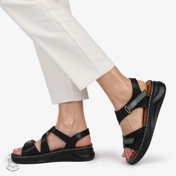 Sandale din piele naturală cu talpă ușoară pentru confort CRL1401 NEGRU