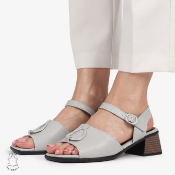 Sandale elegante din piele naturală CU CATARAMA SI VARF DECUPAT CRL1402 GRI