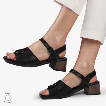 Sandale elegante din piele naturală CU CATARAMA SI VARF DECUPAT CRL1402 NEGRU